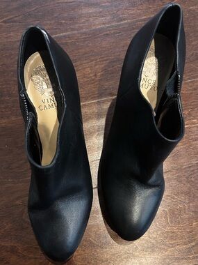 Vince Camuto Black Leather Ankle Booties with Side Zip